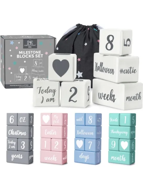 White Baby Monthly Milestone Blocks with Bag Baby Photo Props And Baby Shower
