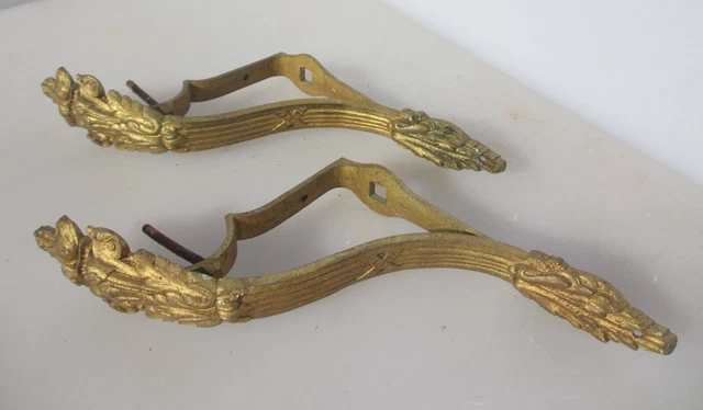 Victorian Brass Curtain Pole Brackets Holders Rail Old Antique Hooks Georgian