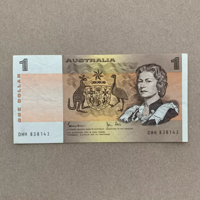 QUEEN ELIZABETH II Currency 1 Dollar Banknote. Australian Paper Money QEII