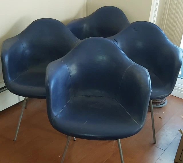 Set of 4 Mid Century Eames Padded Arm Shell Chairs -- Blue