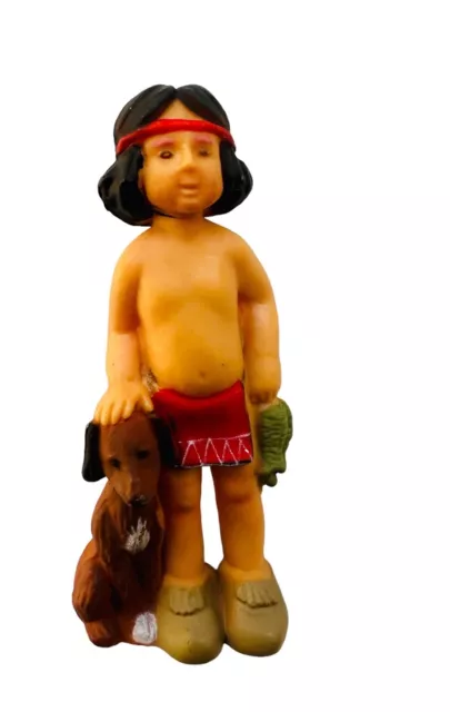 c 1975 Hallmark Merry Miniatures Thanksgiving Native American Boy w/Dog