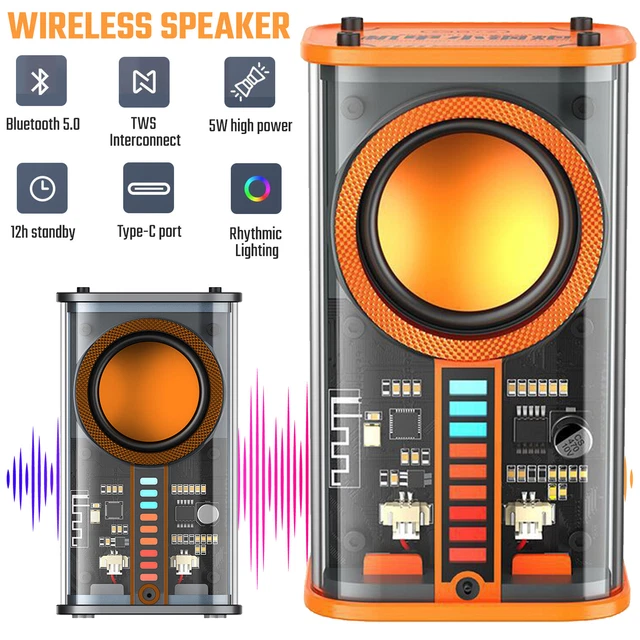 MINI WIRELESS BLUETOOTH Speaker Transparent Bass LED Light Stereo Bass ...