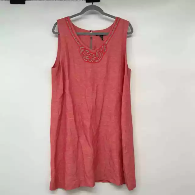 Nic + Zoe Linen Blend Shift Dress Women's Size XL Coral Embellished