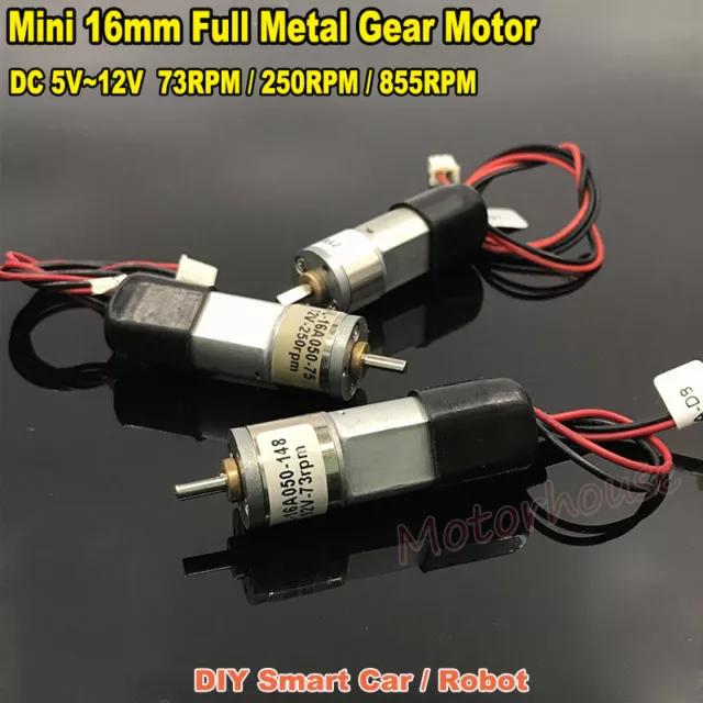 DC 5V-12V Slow Speed Mini 16mm Full Metal Gear Motor Micro Gearbox Large Torque