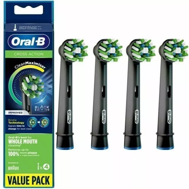 Braun Oral-B Cross Action Toothbrush Heads Black Edition Pack of 4 Black Heads