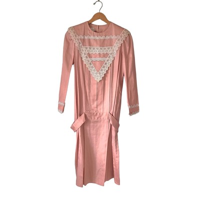 Vintage Gunne Sax Jessica McClintock Drop Waist Pink Lace 80's Dress Small