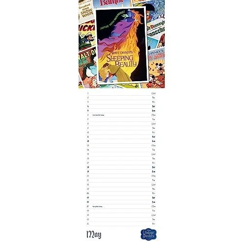 DISNEY VINTAGE POSTERS 2024 Calendar Month To View Slim Wall Calendar