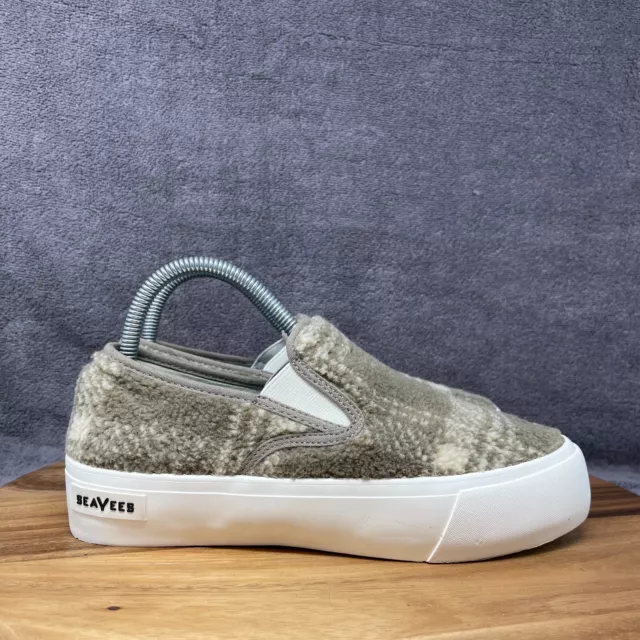 SeaVees Baja Slip On Platform Taupe Plaid Sneakers Shoes Shearling Women's 8