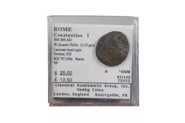 Ancient Roman Coin Constantius I AE Quarter Follis 305-306 AD Genius Siscia