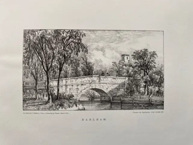1830 Antique Print; Earlham Bridge, Norwich, River Yare, Norfolk after F. Stone