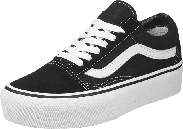 Scarpe Donna Vans Old Skool Platform Sneakers Zeppa Skate Black Nero Onda White