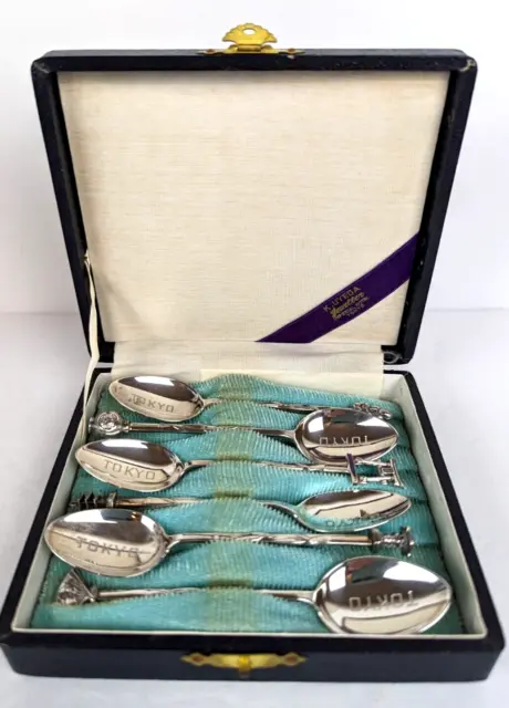 950 Sterling Silver K. UYEDA Japanese FIGURAL DEMITASSE Spoon CASED Set of 6