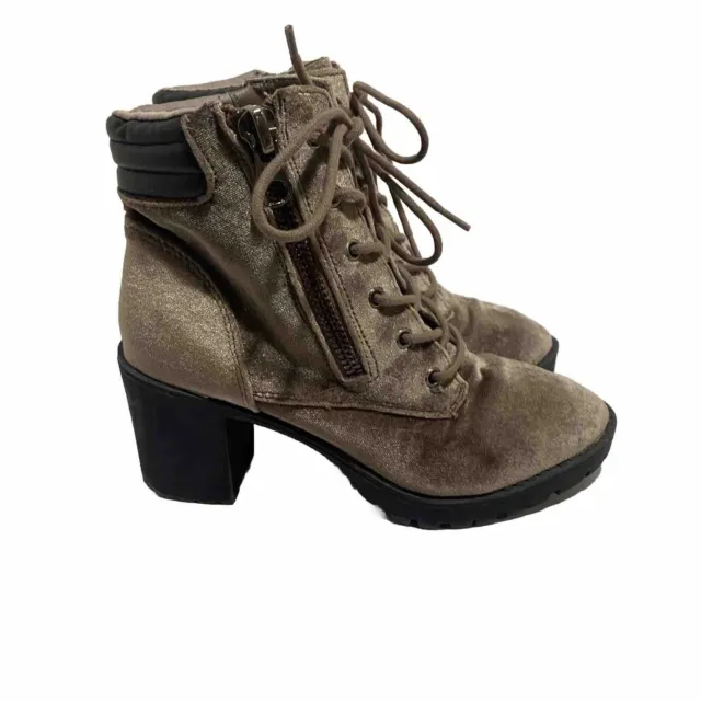 Madden Girl Combat Boots Taupe Velvet Lace-Up Block Heel 3” Women’s Size 6