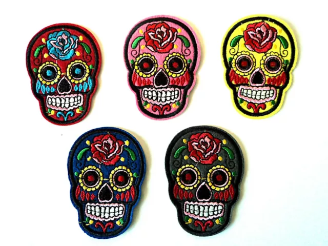 1x Sugar Skull Biker Patches Embroidered Cloth Badge Iron On Sew On