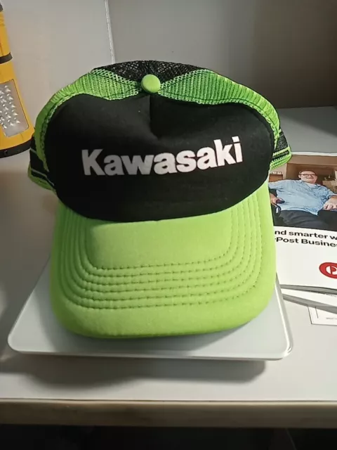 Kawasaki Motorcycle Snapback Truckers Hat Cap Green and Black and white