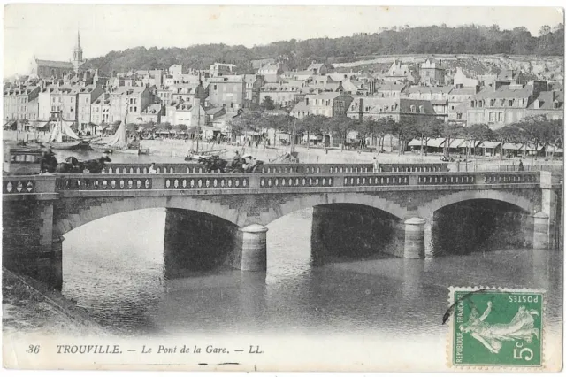 TROUVILLE 14 Le Pont de la Gare animated CPA written to Mr Goupille in October 1913