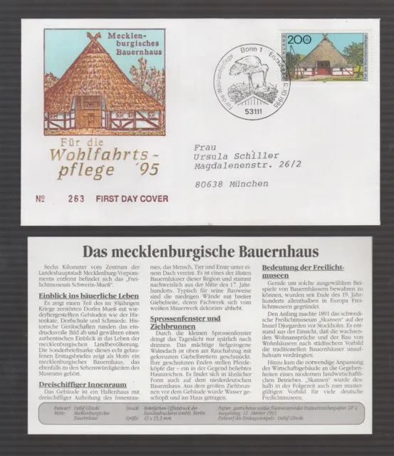 BRD 1995 FDC/Brief + Beschreibung - Wohlfahrt: Mecklenburgisches Bauernhaus