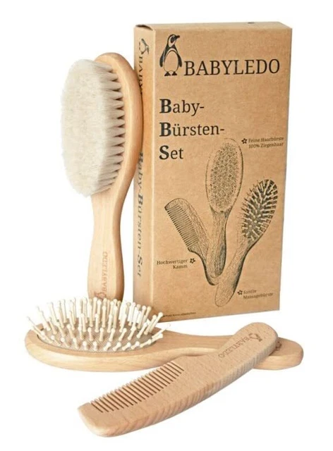 Set di 3 spazzole per neonati e bambini, con setole di capra, spazzola massaggi