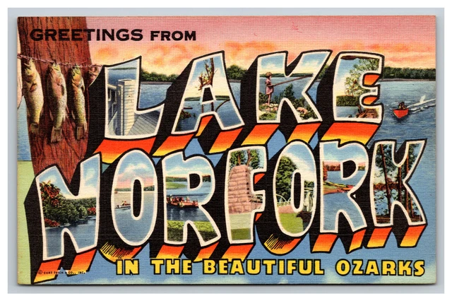 Large Letter Greetings From Lake Norfork Arkansas AR Postcard, 3158