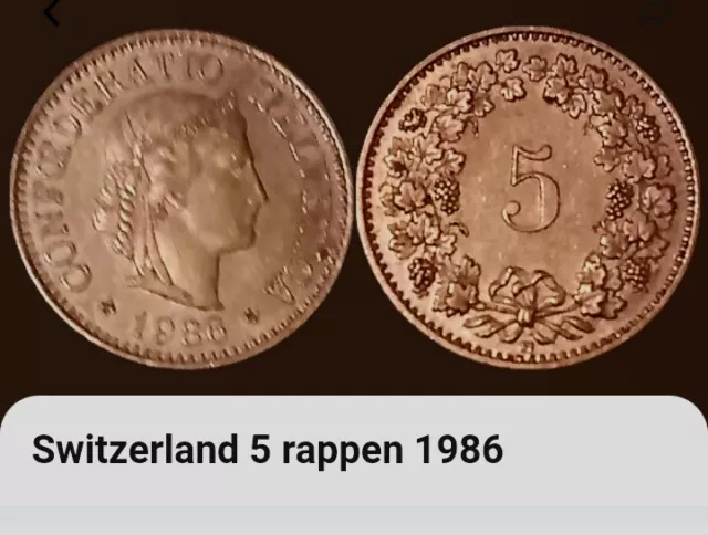 1986 Switzerland 5 Rappen Coin (See Pics For Grade) High Quality