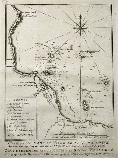 1758 Karte, ""Rade et Ville de la Vera-Cruz, Vera Cruz, Mexiko-Stadt, von Schley