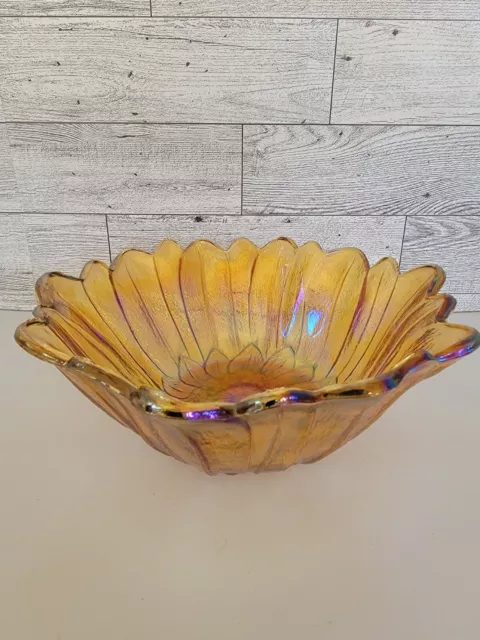 Vintage Indiana Glass Marigold Carnival Glass Sunflower Floral Iridescent Bowl