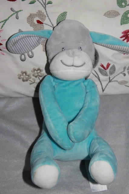 Doudou Tom Et Kiddy Bisous D Ange Chien Bleu Gris Blanc  26 Cm