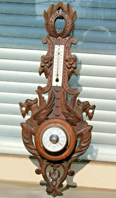 vintage french wood carved dragon barometer