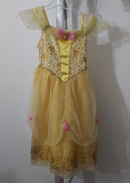 Disney Store Belle Costume Beauty The Beast Dress Size S (5/6) Child Yellow Pink
