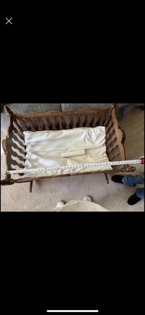 Large Antique Vintage Mahogany Solid Wood Wooden Rocking Cradle Baby Bed Crib 36