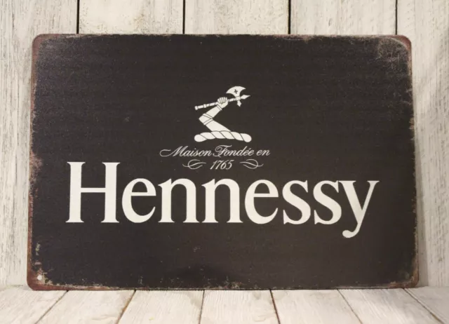 Hennessy Cognac Tin Metal Sign Bar Man Cave Rustic Vintage Style Liquor Store Ad