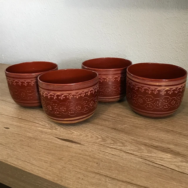 Vintage Burmese Red LacquerWare Cups Finger Bowls Asian Decor Set of 4