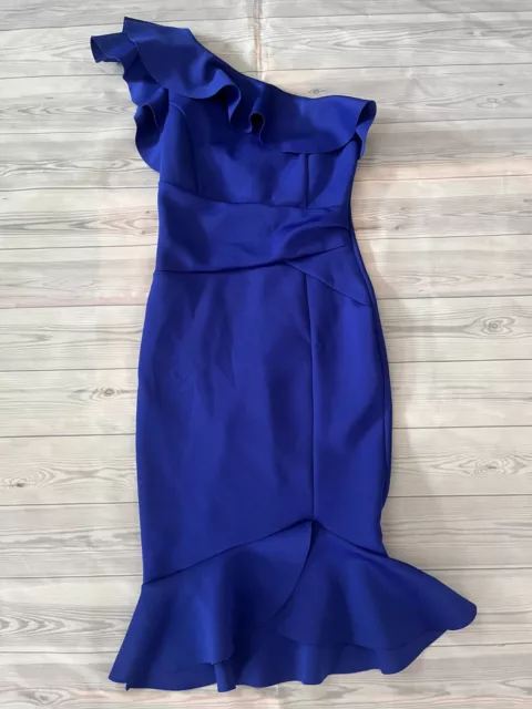 Lipsy Cobalt Blue Ruffle Bardot Midi Dress Size UK 10