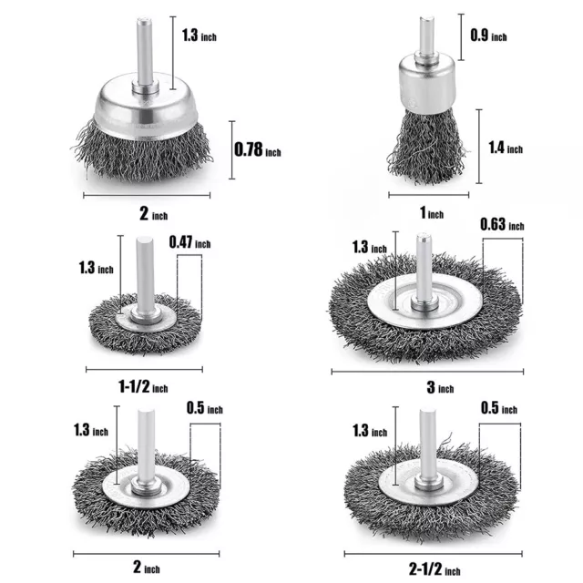 6Pc Rotary Stainless Steel Wire Cup Wheel Brush Set For Dills Paint Rust Remover 3