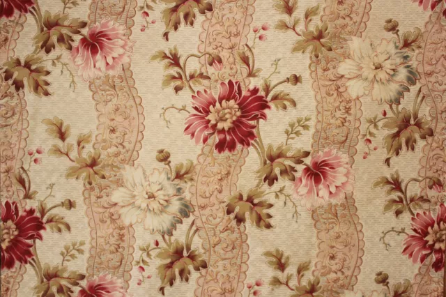 Fabric Antique French printed cotton Belle Epoque Era c1890 floral material