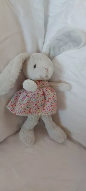 Doudou Lapin blanc robe rose  liberty  "bébé" Pommette Tbé