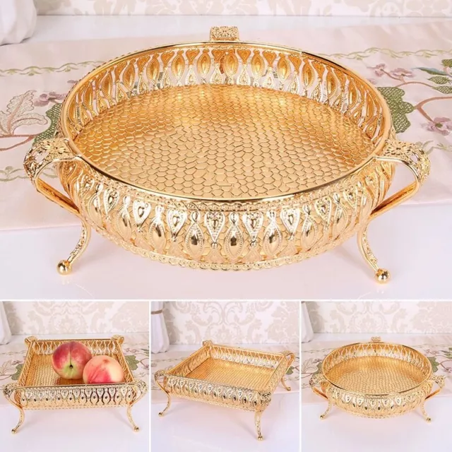 Gold Fruit Plate Bowl Metal Tray Storage Holder Snack Nut Candy Container NEW