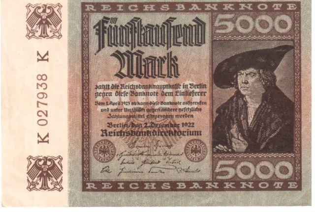 Reichsbanknote á 5000 Mark vom 2. Dezember 1922