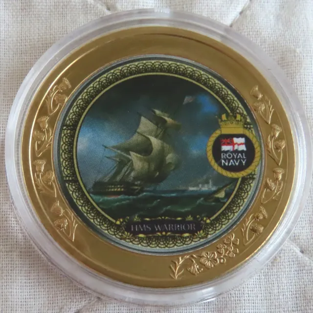 HMS WARRIOR 2020 GOLD PLATED 40mm MEDAL - SHIPS OF THE ROYAL NAVY