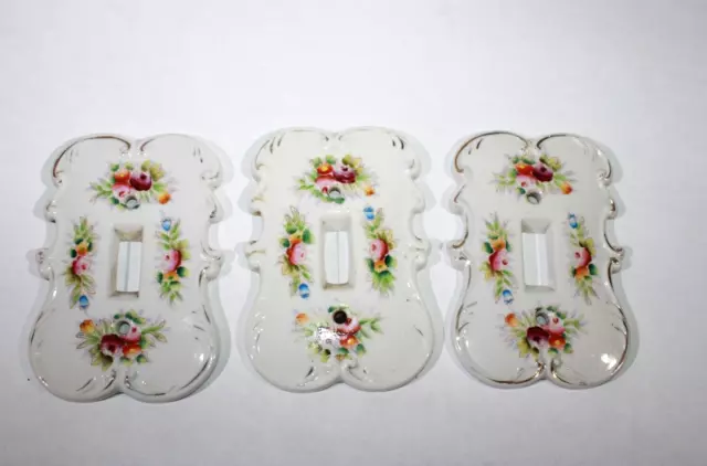 x3 Arnart Creation Single Porcelain Light Switch Plate Cover Floral Pattern