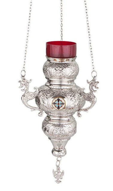 Church Supplies Large 3 Chain Hanging Nickel Plated Christian Vigil Lamp 24cm