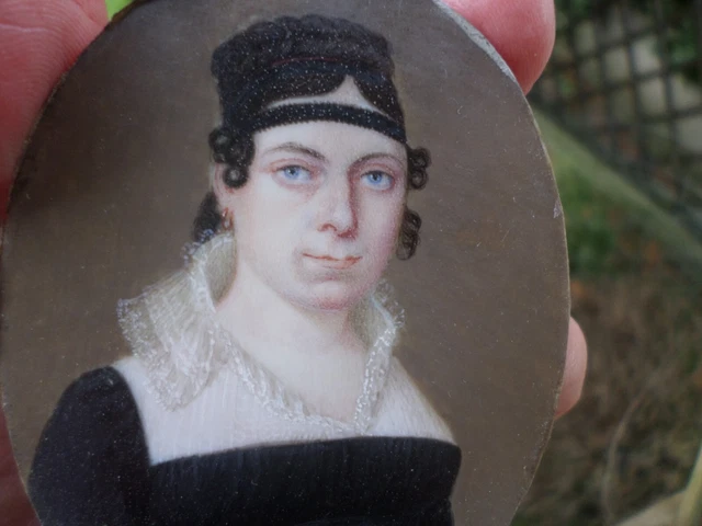 Peinture Miniature-Portrait femme-École française XIXe-Empire-cadre-painting