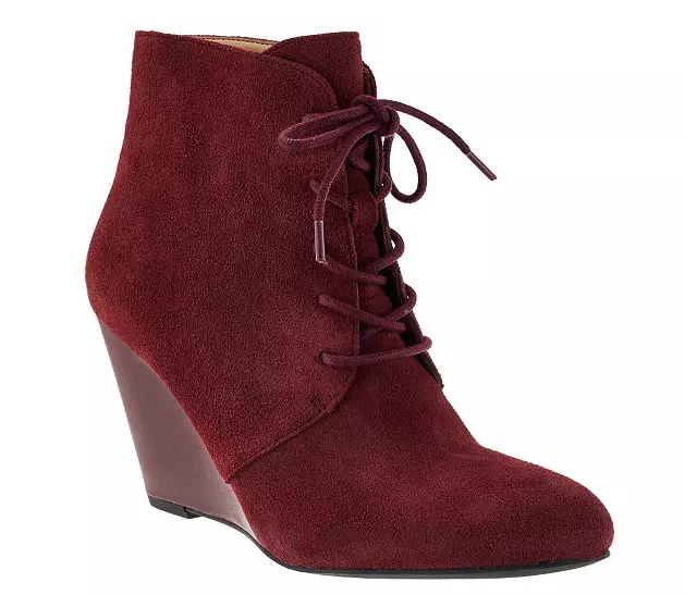 Isaac Mizrahi Live! Lace-up Suede Wedge Boots Mulberry Women's 12 NEW