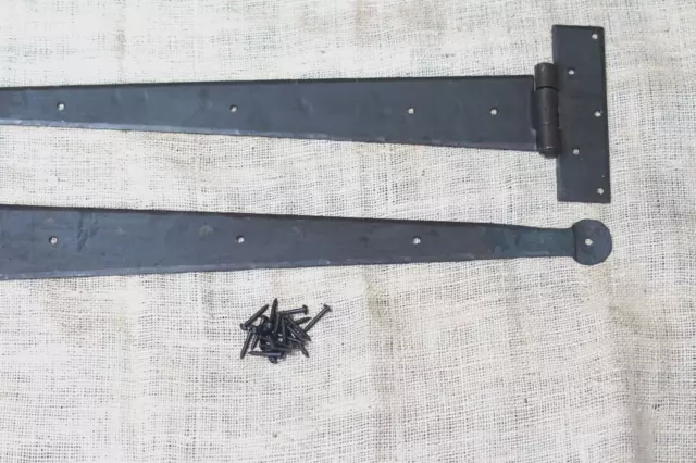4 HUGE Strap T Hinges 24" Tee Hand Forged Gate Barn Rustic Medieval Iron Large ! 3