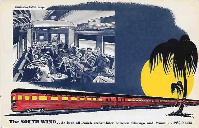 Pennsylvania - L&N - Railroad / The South Wind Lounge Car / Advertising Postcard