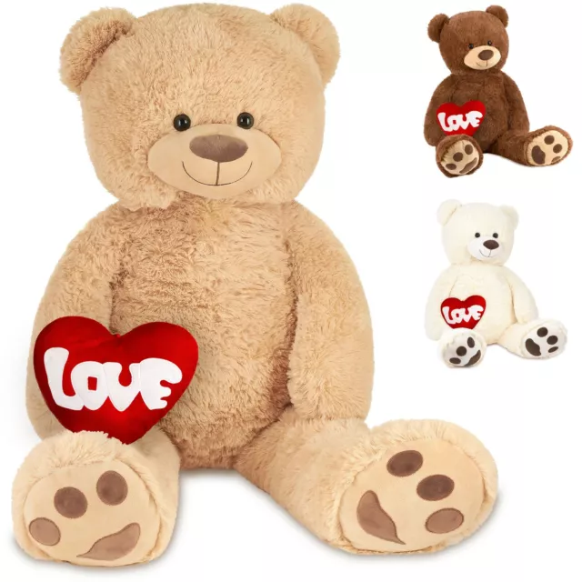 BRUBAKER XXL Teddybär 100 cm + LOVE Plüsch Herz Rot Kuscheltier Plüschtier Bär