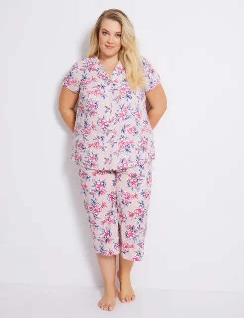 AUTOGRAPH - Plus Size Womens Summer Pyjamas Pink Pajama Set Floral PJs Lace Trim