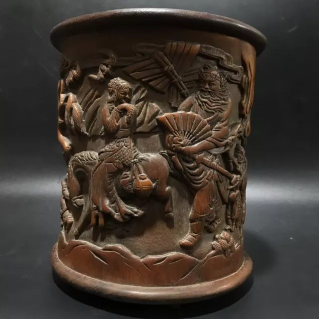 Chinese Natural Bamboo Hand carved Exquisite Figure Brush Pot 18733