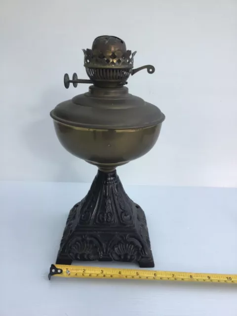 Vintage Ornate brass and cast iron paraffin lamp. Made in United Kingdom