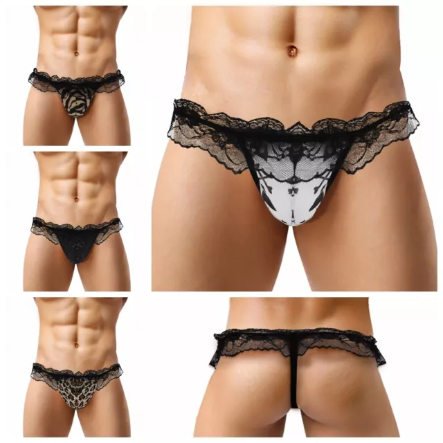 Sissy Lace Briefs Male Panties Sexy Men's Underwear Low Rise G-string Thong M-XL